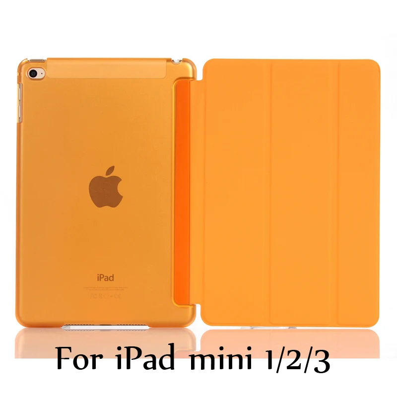 Orange for mini 123 Тонкий смарт-чехол для iPad mini 5 mini4, iPad mini 1/2/3 три раза стенд из искусственной кожи+ Прозрачная Жесткая задняя крышка из ПК с Авто Режим сна/Пробуждение - Цвет: Orange for mini 123