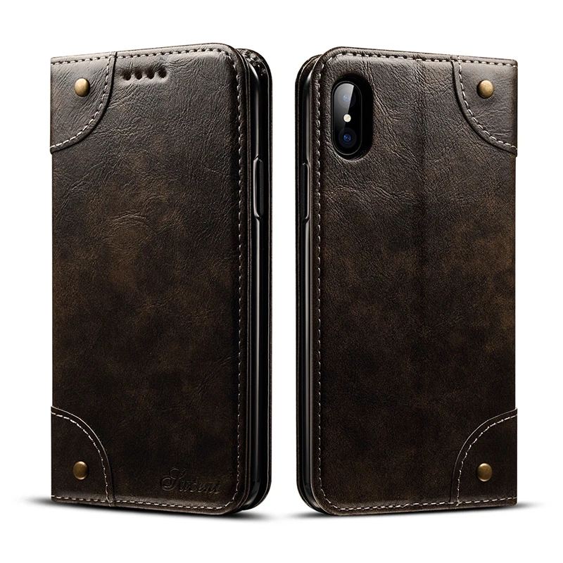 Винтажный кожаный чехол для телефона iPhone X 7 8 Plus 6 6s флип роскошный магнитный