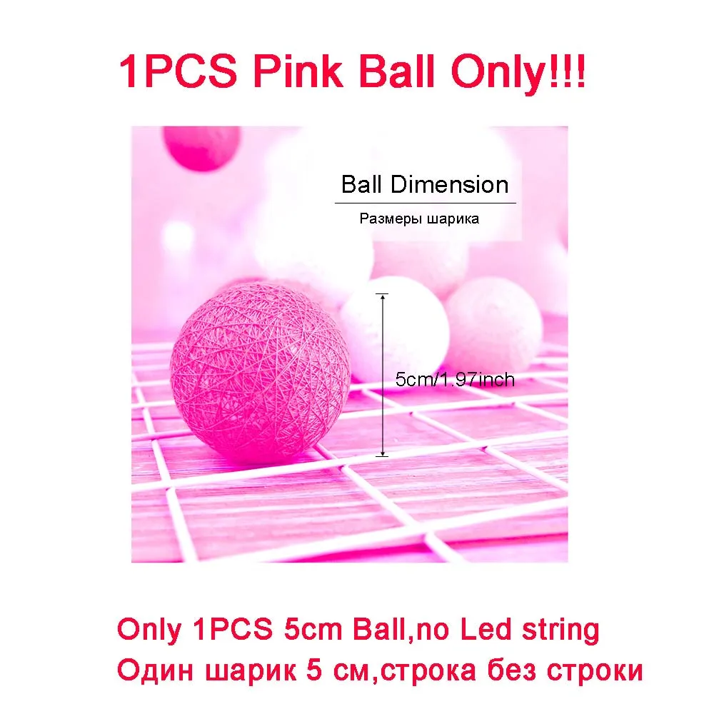 Pink Color Ball Розовый Светодиодный светильник, гирлянда 5 см, шар, теплый белый, Сказочная гирлянда, Рождественская, для девочек, комната, свадебное украшение, коробка с батареей ЕС, праздничный светильник s WW - Испускаемый цвет: Pink Color Ball