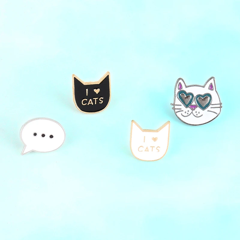 Black Cat White I LOVE CATS Brooch Collar Pins Fashion Jewelry Lover Gifts | Украшения и аксессуары