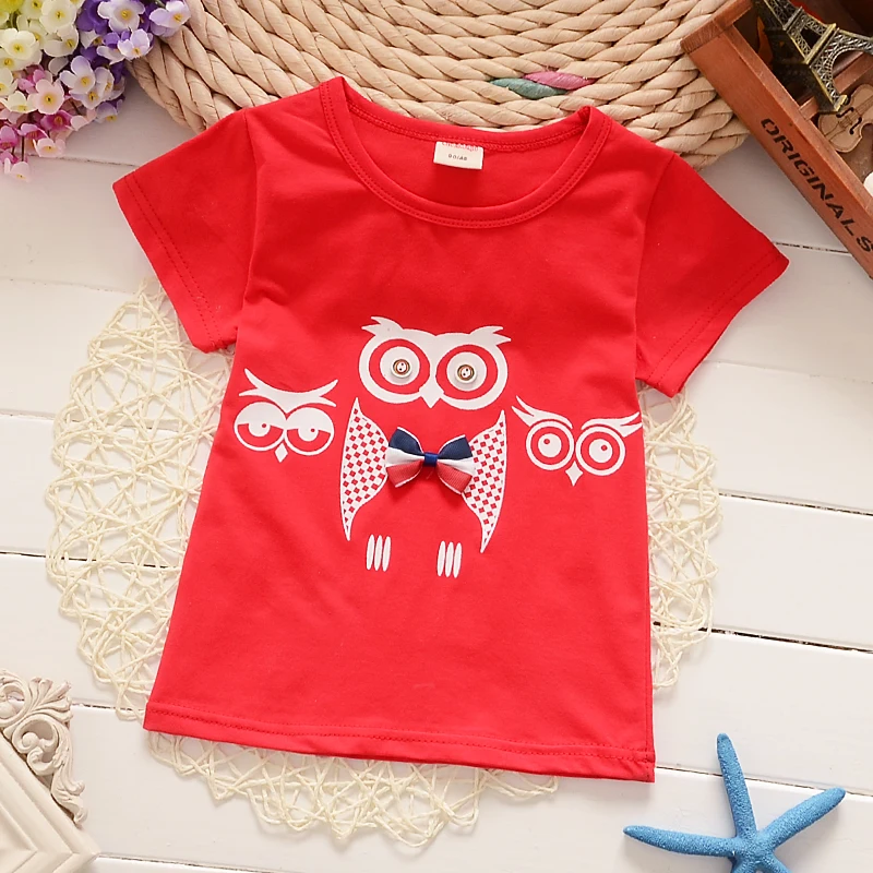 Детская Хлопковая футболка с рисунком совы 5 цветов | Мать и ребенок