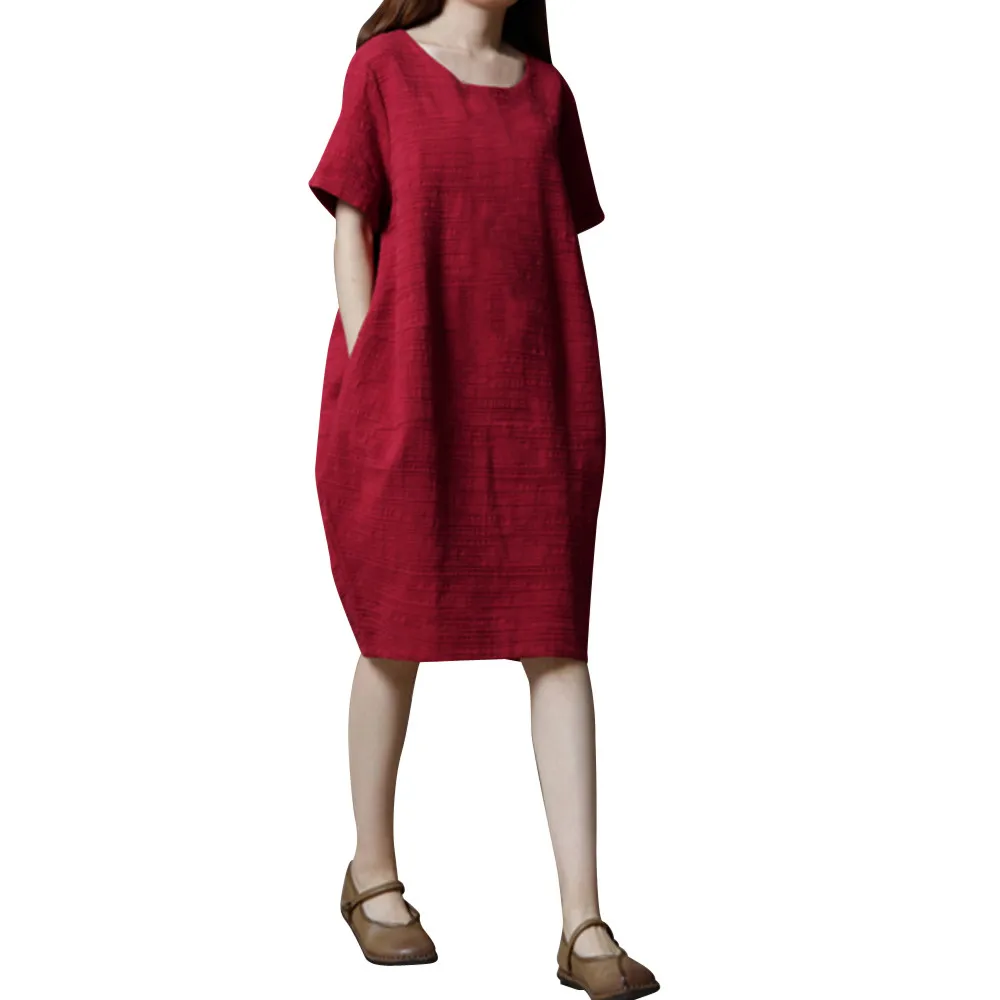 Женское хлопковое Повседневное платье большого размера однотонное свободное