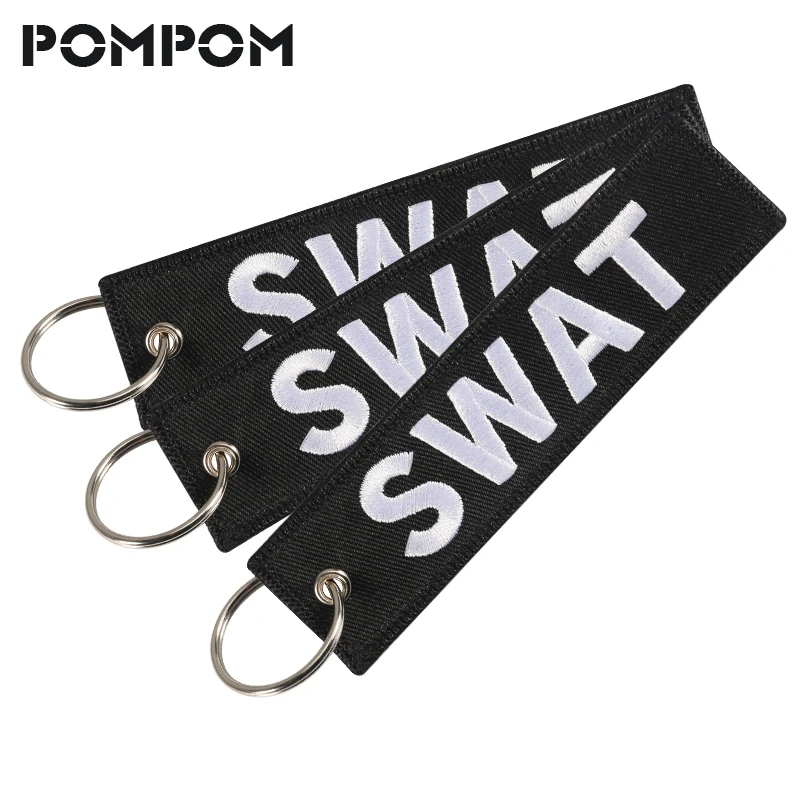 POMPOM 3PC Swat keychains for Motorcycyles and Cars Stitch OEM key chains Fabric 12.5x3cm key tag keyring Fashion sleuytelhanger