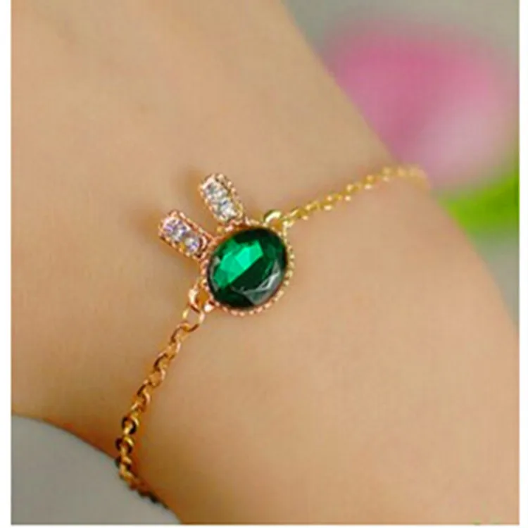 

2020 Fashion Jewelry Cute Bunny Rhinestone Charm Bracelets & Bangles Blue Glass Bracelets For Women Gift Pulseira Feminina