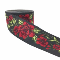 zerzeemooy 2 5cm 10yardlot high quality woven jacquard ribbon black background red and green flowers pattern mzzd17032802