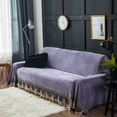 purple Европейский стиль плюшевый чехол для дивана для гостиной роскошный серый чехол стрейч мебель чехол для секционного дивана мягкая ткань кружево - Цвет: purple