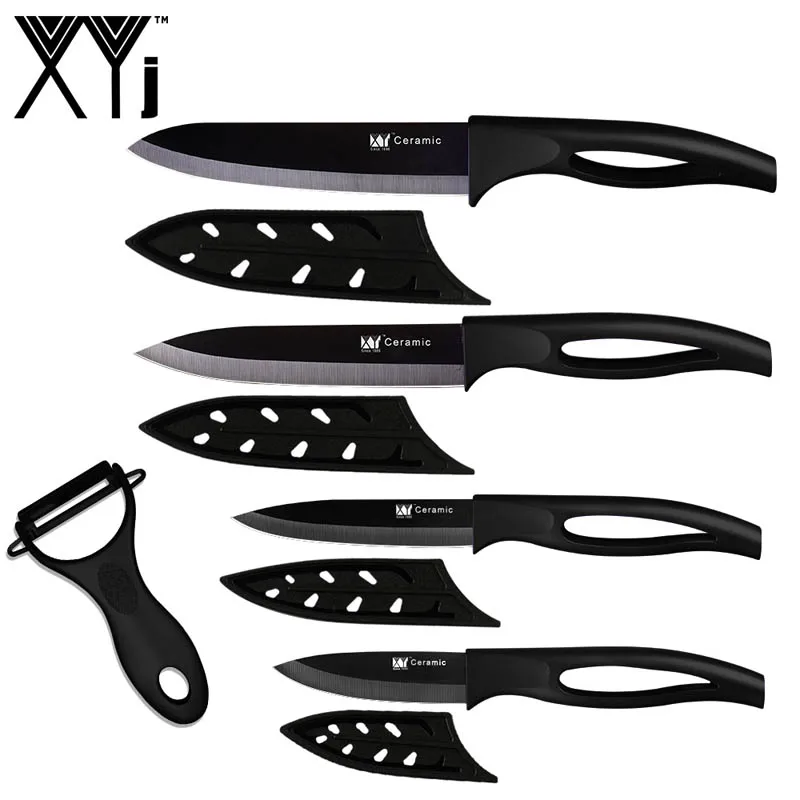Black H Black B XYj кухонные Кухонные керамические ножи 3 ''для очистки овощей 4'' Универсальный 5 ''для нарезки 6''' поварской нож многоцветная ручка 5 шт. набор ножей - Цвет: Black H Black B