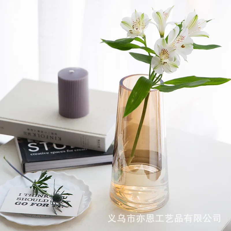 Новая современная простая Гальваническая цветная прозрачная стеклянная ваза