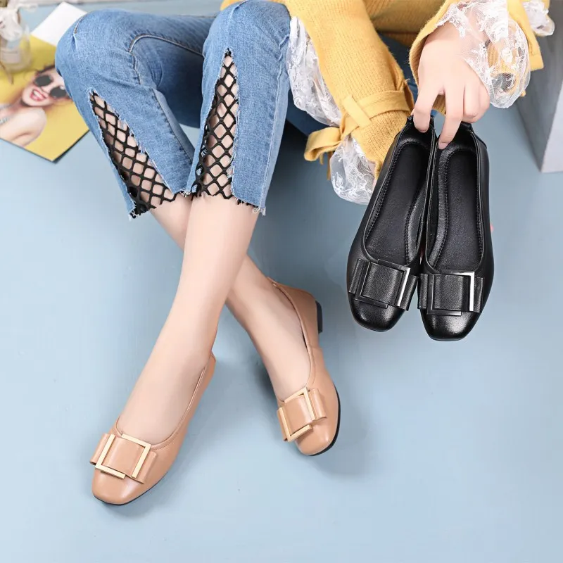 

2019 New Autumn Soft First Layer of Cowhide Leather Shoes Women Flat Shoes Shallow Mouth Plus Size Fashion Shoes Women Flats