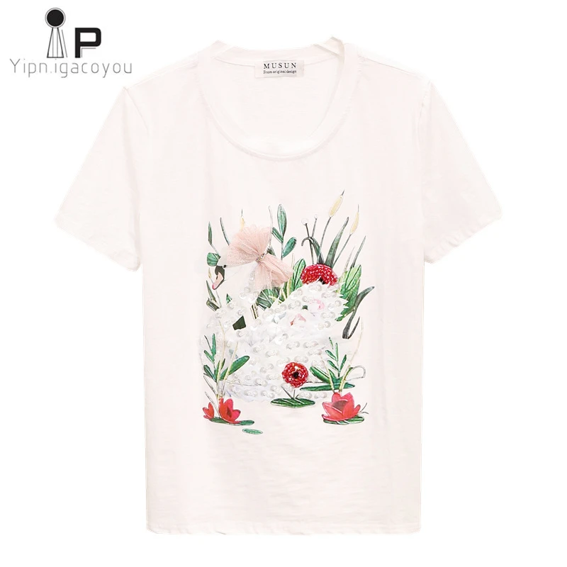 Повседневная Свободная Женская футболка 2019 летняя новая Корейская стильная