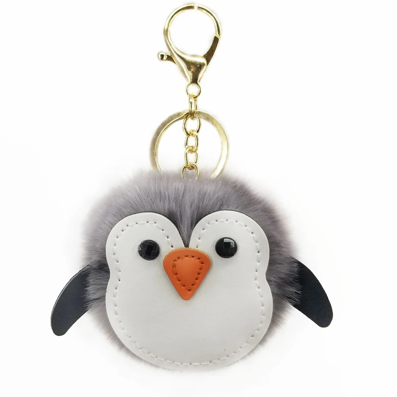 Penguin KeyChain Pompom PU Car Key Ring Pendant Fur Ball Keychain y Bags Pendants Decor Cartoon Couple Ornament Gift on - Пингвин брелок с помпоном из искусственной кожи для ключей автомобиля с подвеской из мехового шарика для ключей и подарочные украшени