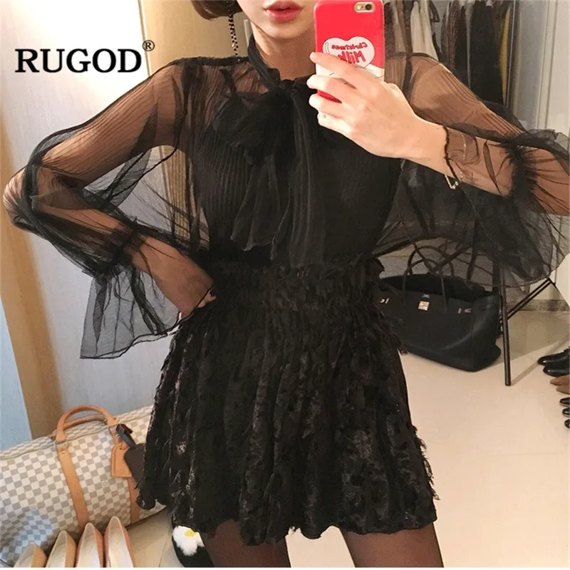 RUGOD/Повседневные Элегантные женские рубашки кружевная блузка с круглым вырезом и