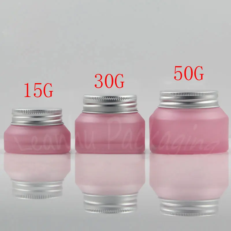 15G / 30G / 50G Pink Glass Frosted Cream Jar , Empty Cosmetic Container , Mask / Eye Cream Packaging Bottle ( 12 PC/Lot )