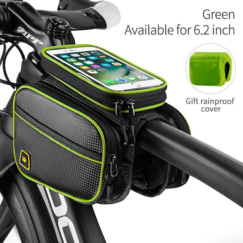6.2-Green CoolChange велосипедная сумка передняя рама большая велосипедная сумка MTB с водонепроницаемым чехлом сенсорная верхняя труба сумка для телефона велосипедные аксессуары - Цвет: 6.2-Green
