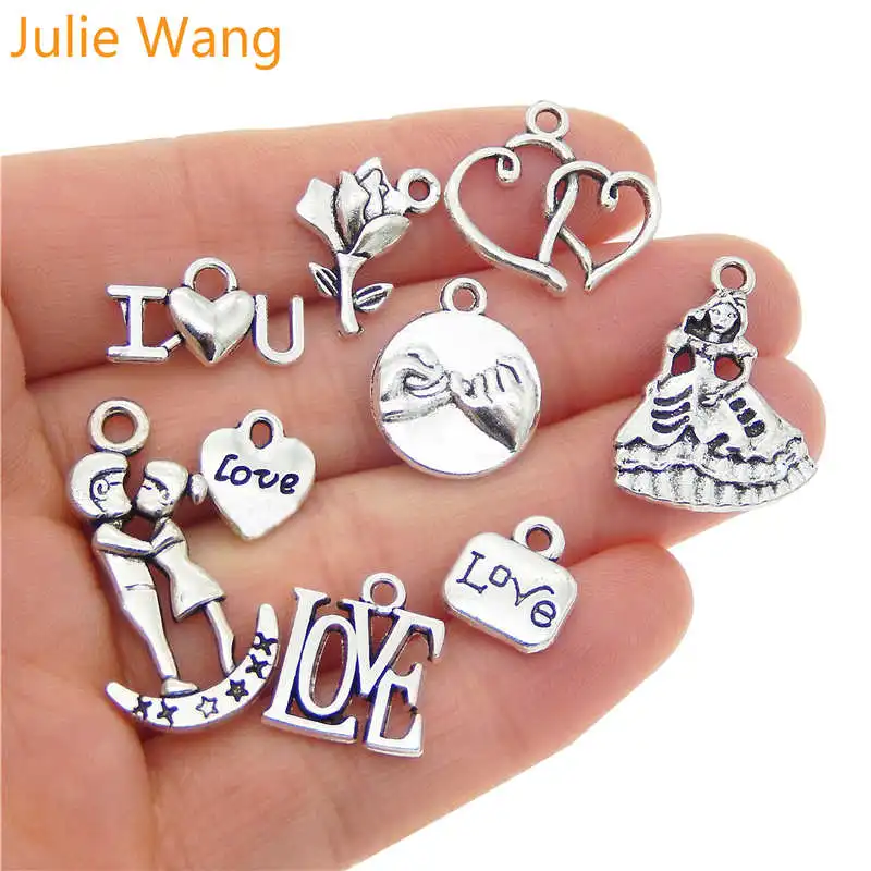 Julie Wang 9 шт. сплав смешанные сердца искусственный цвет подвеска для изготовления