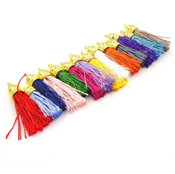 

40mm Mix Color Silk Satin Tassel Charm Necklace Earring Findings Tassels For Jewelry Making Mob Straps Keychain Pendants 50Pcs