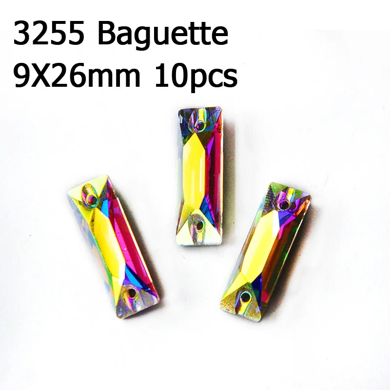 Baguette 9x26 10pcs Кристалл AB пришить стразы различные Стразы радужные бусины Стразы для шитья ювелирных изделий платье гимнастика украшения одежды - Цвет: Baguette 9x26 10pcs