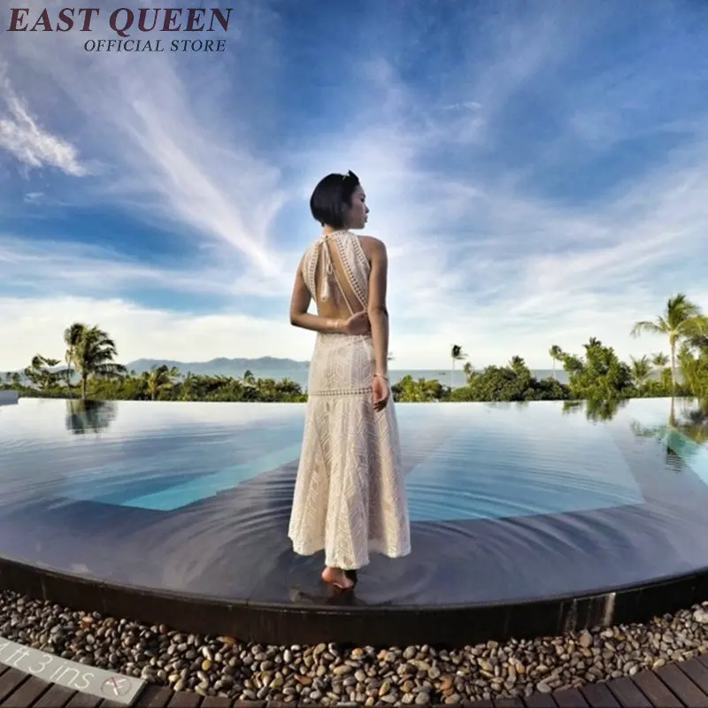 Женское длинное пляжное платье в стиле бохо белое кружевное Макси-платье без