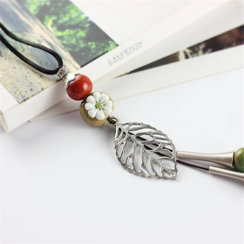 New Design handmade Ceramic Long necklace all match Weater colar feminino Men Leaf necklaces pendants | Украшения и аксессуары
