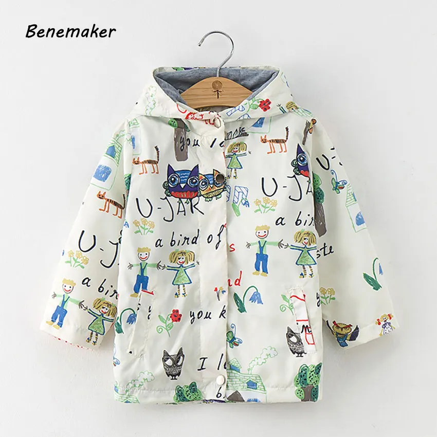 Benemaker/куртка для девочек и мальчиков; Осенняя детская верхняя одежда с капюшоном и рисунком; От 3 до 10 лет; тонкая ветровка; пальто для маленьких детей; YJ004