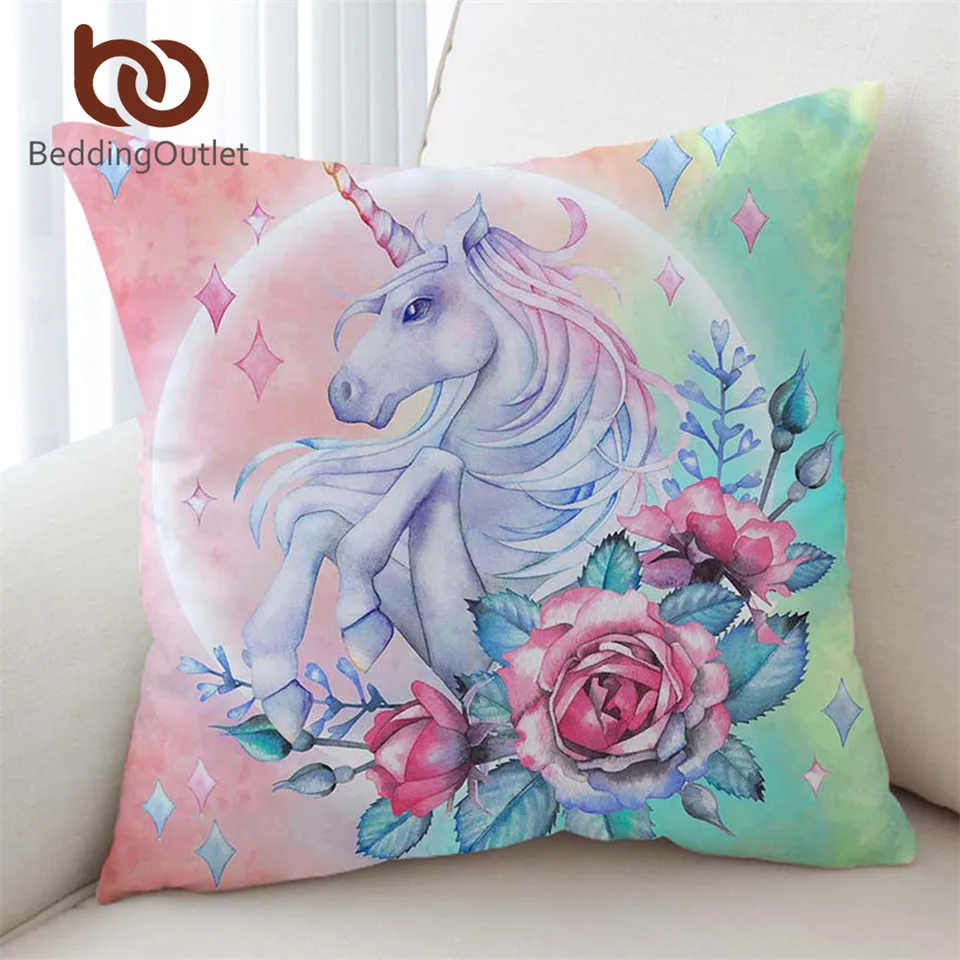 BeddingOutlet наволочка в виде единорога и розы мультяшная Женский цветочный чехол
