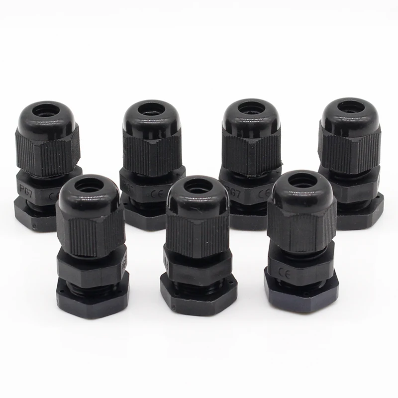 

10 шт., черные пластиковые кабельные вводы PG7