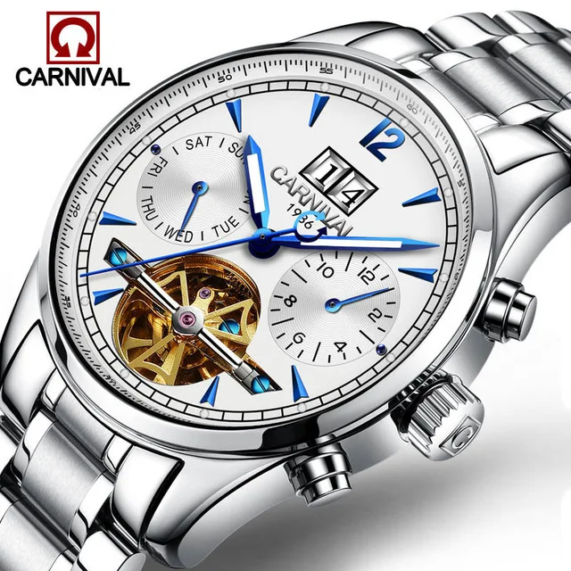 Автоматические самоходные мужские часы люксовый бренд Tourbillon механические часы Повседневная одежда Водонепроницаемые спортивные швейцарские часы - Цвет: Белый