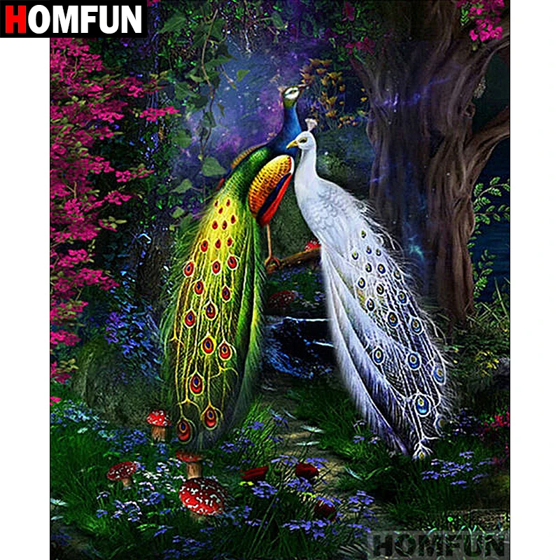 Алмазная 5D Вышивка HOMFUN Павлин картина сделай сам с полными квадратными/круглыми