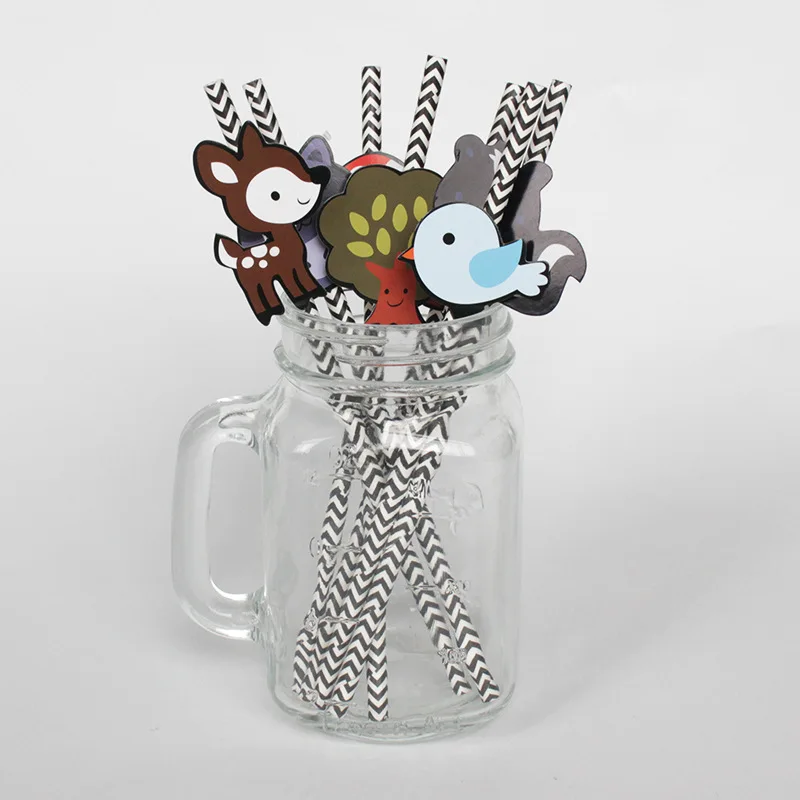 24 шт. питьевой Бумага соломы вечерние мультфильм Животные джунгли День рождения