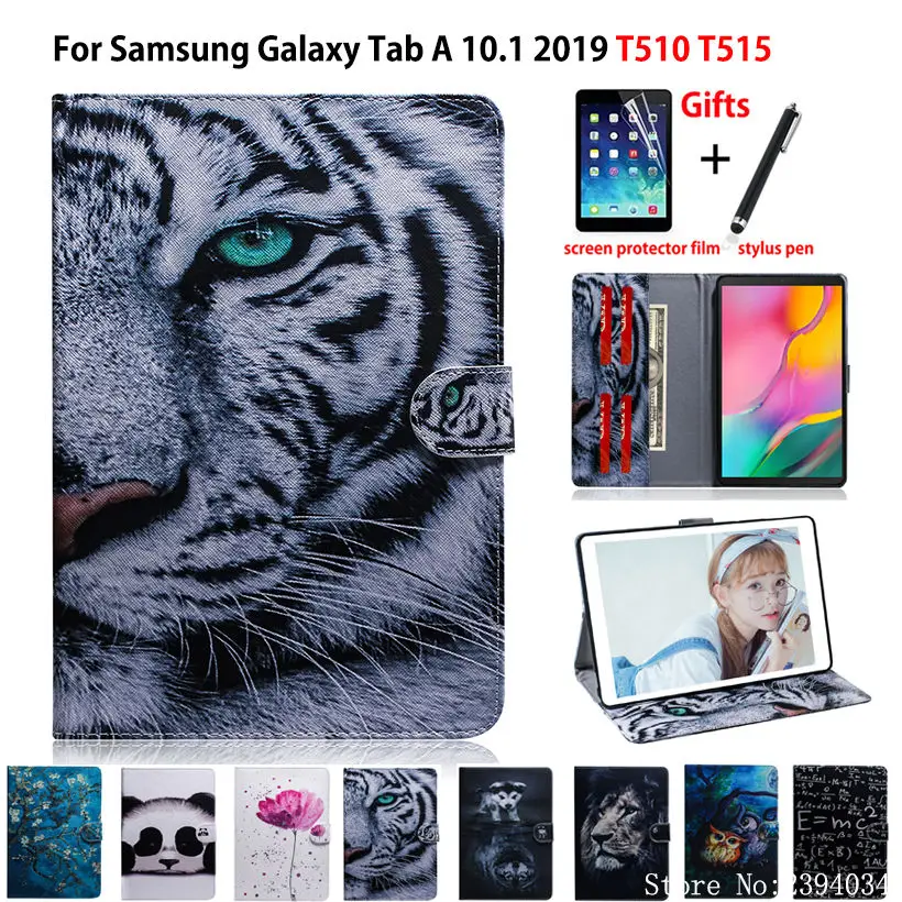 

Tiger pattern Case For Samsung Galaxy Tab A 10.1 2019 T510 T515 SM-T510 SM-T515 Cover Funda Tablet Stand Shell Skin Coque +Gift