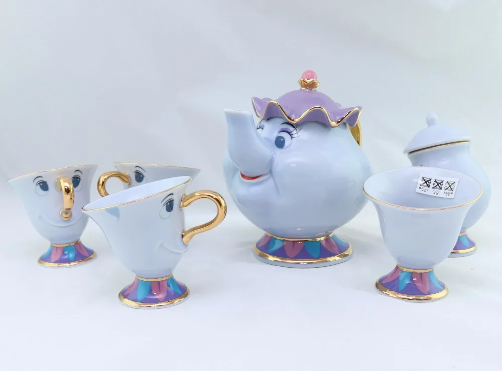 Лидер продаж 2018 чайный набор Красавица и Чудовище Mrs Potts чайник чашка сахарница