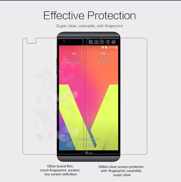 Для LG V20 протектор экрана NILLKIN прозрачная/матовая анти-отпечатков пальцев мягкая защитная ПЭТ-пленка для LG V20