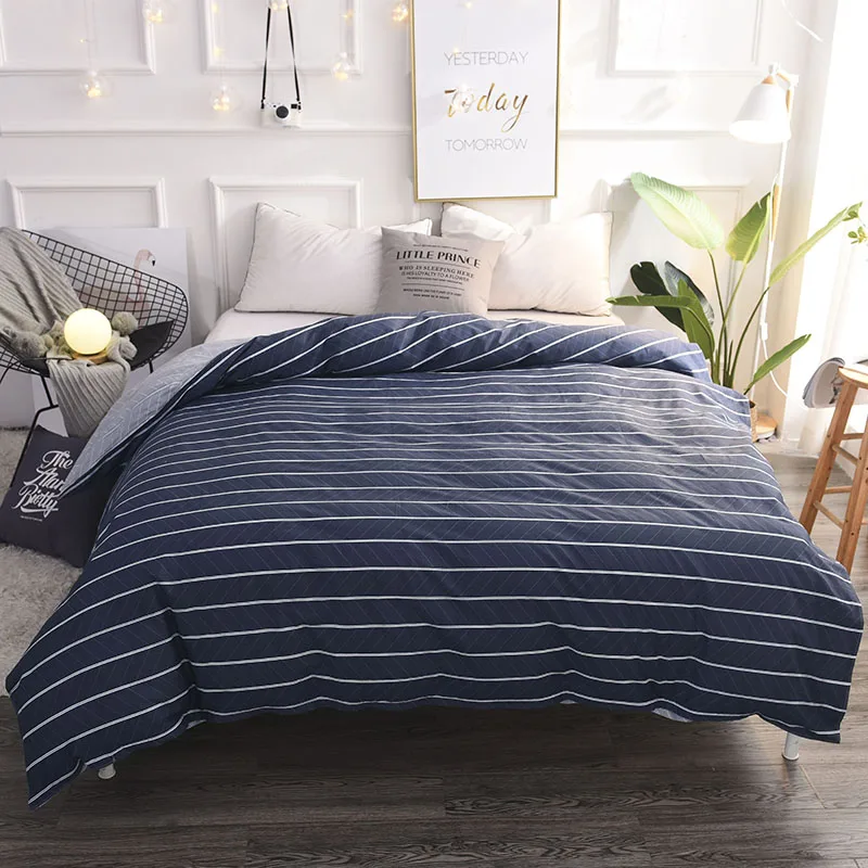 

1 Piece duvet cover with zipper cotton quilt Black and white gray lattice 12 colors for choose #/