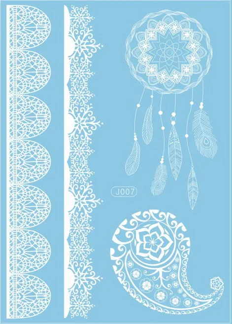 J007 1 шт., рисунок на тело, белая черная хна, татуировка, поддельные, новые, кружевные, блестящие, арабские индийские, роза, Бабочка, свадебная художественная краска на руку - Цвет: J007