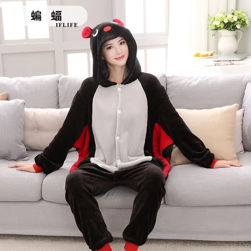 Adults Animal Kigurumi Bat Pajamas Sets Sleepwear Cosplay Zipper Onesie Hooded Women Men Winter Unisex Cartoon Pajamas