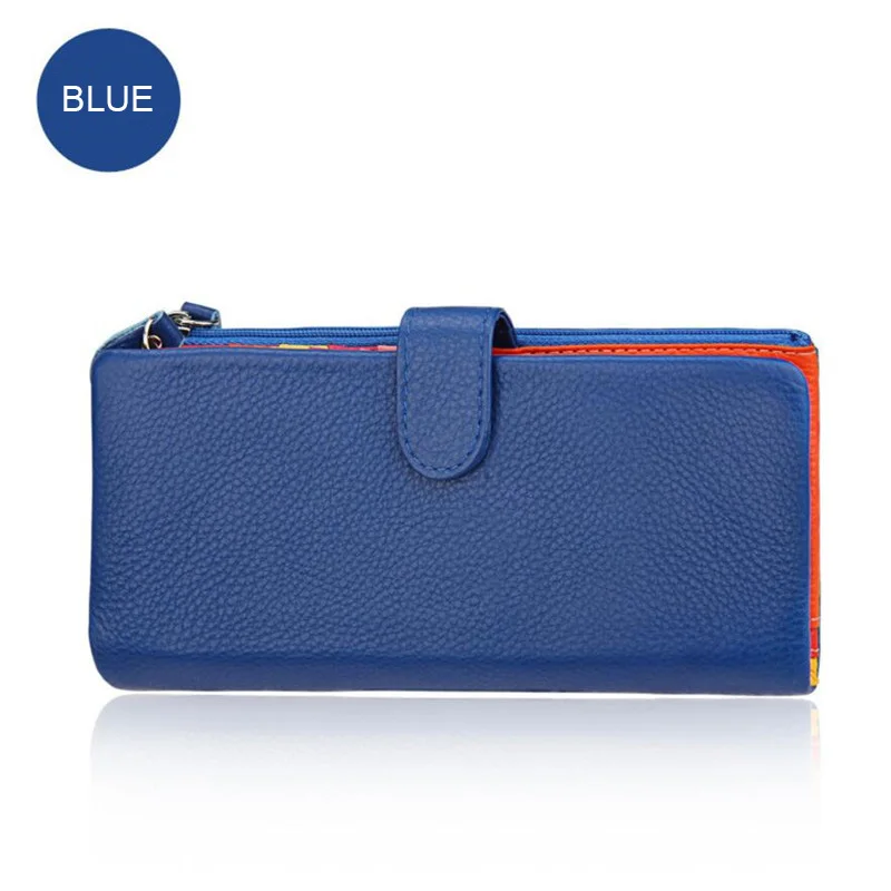 Blue Новые Домашние тапочки из натуральной кожи, Для женщин кошельки леди длинный кошелек разноцветный чехол-портмоне с элегантные модные женские Для женщин клатч с держатель для карт - Цвет: Blue