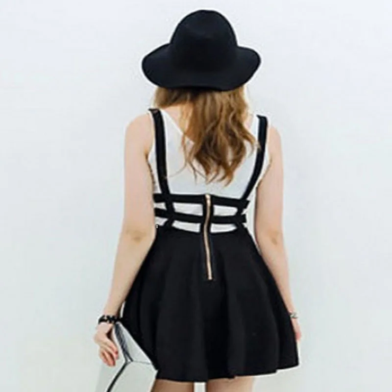 Юбка комбинезон Женская Осенняя плиссированная с подтяжками на молнии|skater