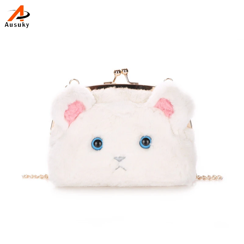 Ausuky New Design Women Bags Handbags Famous Brands Cute Cat Pattern Messenger Soft Plush Shoulder Mujer | Багаж и сумки