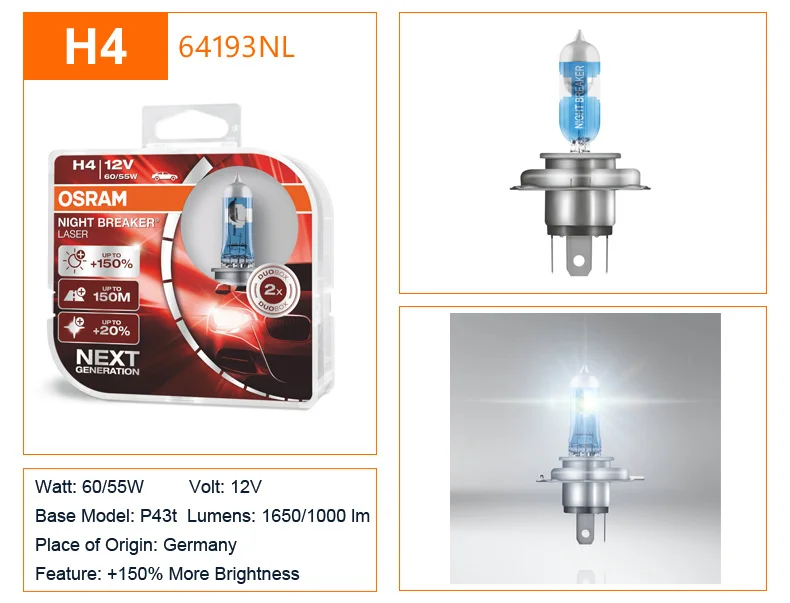 OSRAM H1 H3 H4 H7 H8 H11 9005 9006 12 В ночник выключатель лазер нового поколения автомобиля галогенные фары Противотуманные фары+ 150% яркость, 2X