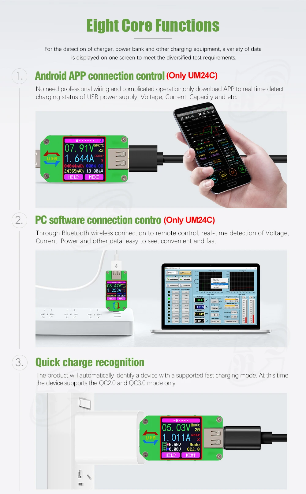 AT34 UM34/UM34C UM24/UM24C UM25/UM25C цветной ЖК-дисплей USB тестер напряжения измеритель тока Вольтметр USB Тестер