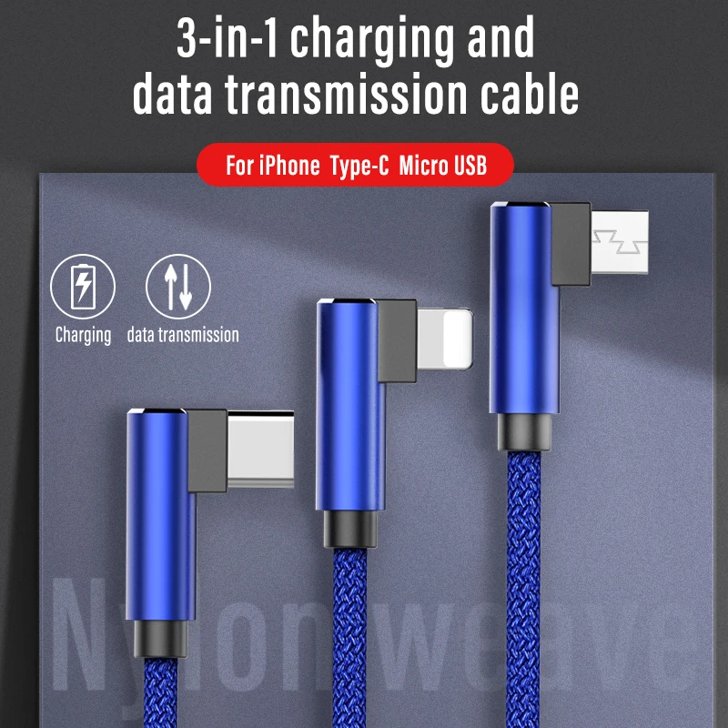 !ACCEZZ 3 in 1 Charging Sync Data Cable Lighting For iPhone XS Max XR Micro USB Type C Xiaomi Mi8 Samsung S10 Charger Cables | Мобильные