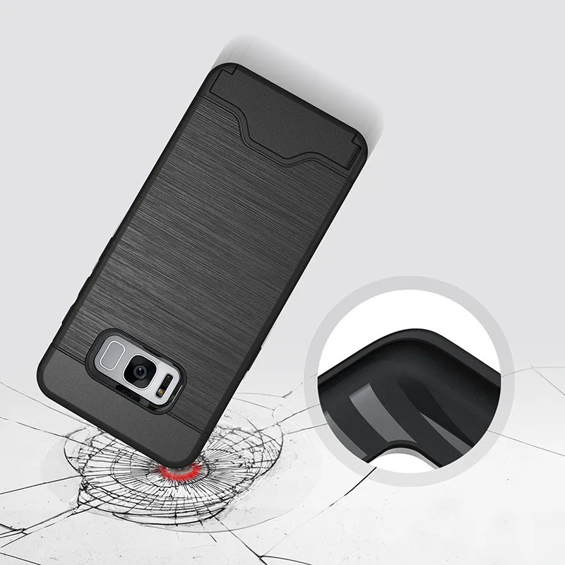 For Samsung Galaxy S8Plus S8 Cover Brushed Armor Silicone Rubber Phone Case S8plus Card Slot Holder | Мобильные телефоны и