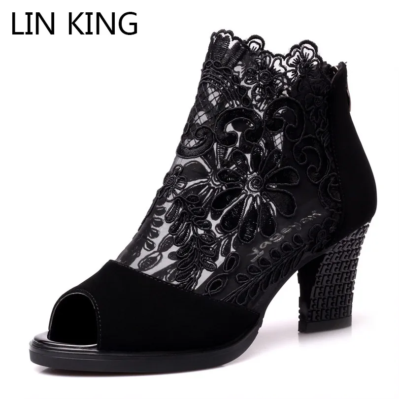LIN KING/Новинка Милое кружевное платье с цветочным рисунком Женские туфли в стиле