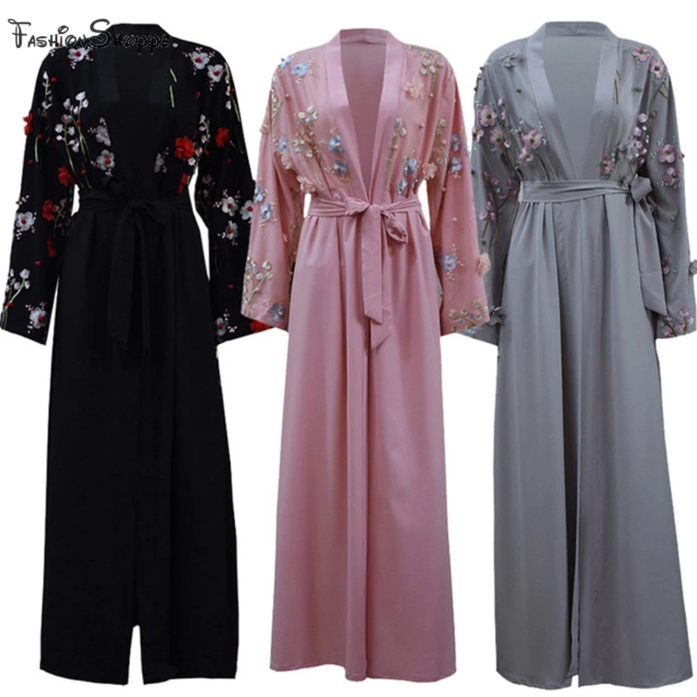 Женское длинное кимоно с цветочным принтом Abaya кардиган хиджаб в арабском и