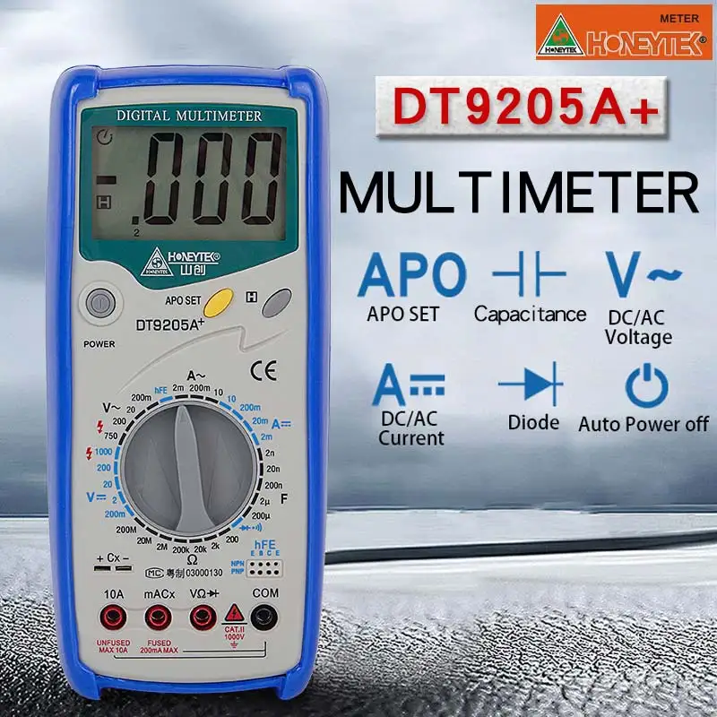 DT9205A True-RMS цифровой мультиметр отсчитывает Автоматический диапазон переменного/постоянного тока измеритель напряжения подсветка сопротивление диод защита от перегрузки - Цвет: DT9205A