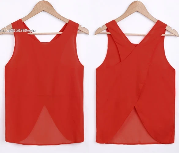Новые женские модные Летняя Блузка шифон Повседневные рубашки Sexy Back ремень Майки