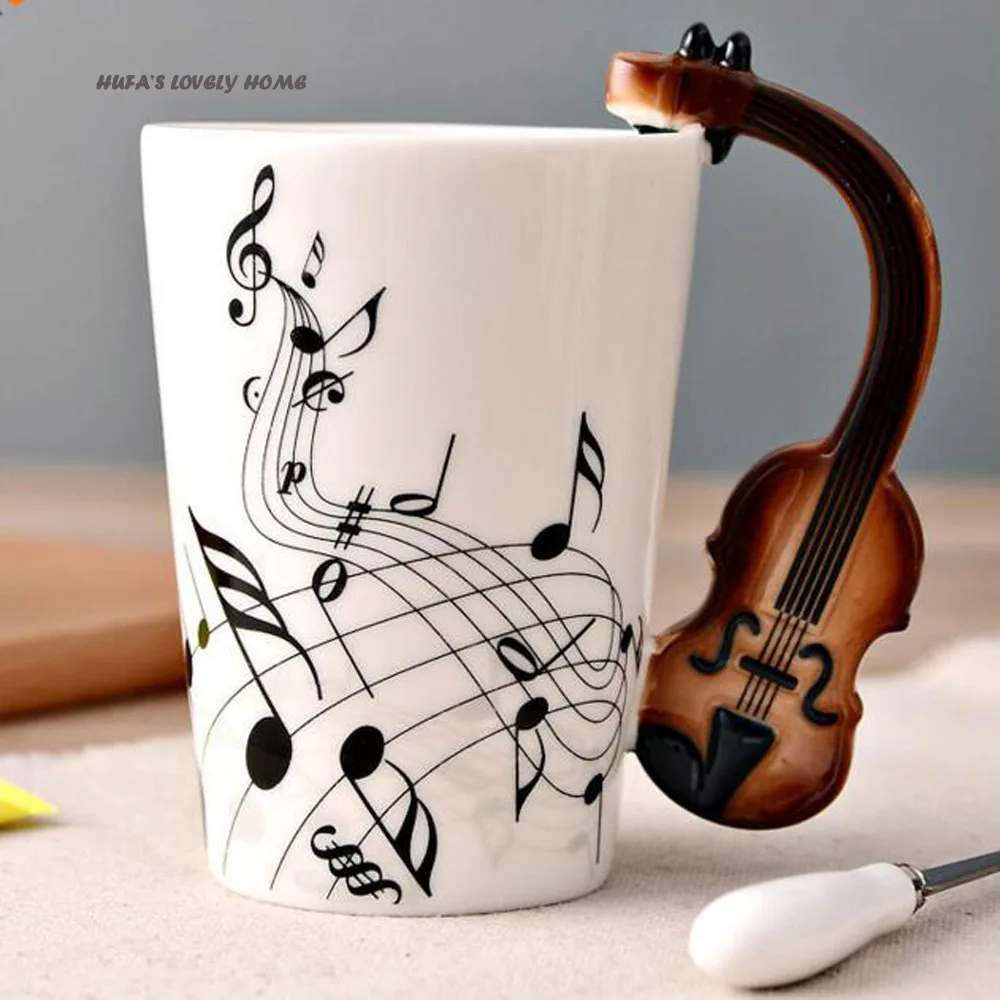 Novelty Creative Violin Ceramic Cup Personality Music Note Milk Juice Lemon Mug Coffee Tea Home Office Drinkware Unique Gift|cups
