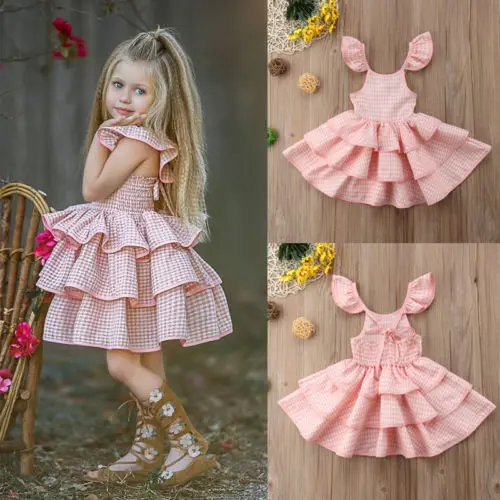 Lovely Toddler Baby Girls Princess Dress Plaids Print Ruffled Sundress Party Pageant Tutu Clothes Sleeveless High Quality | Детская