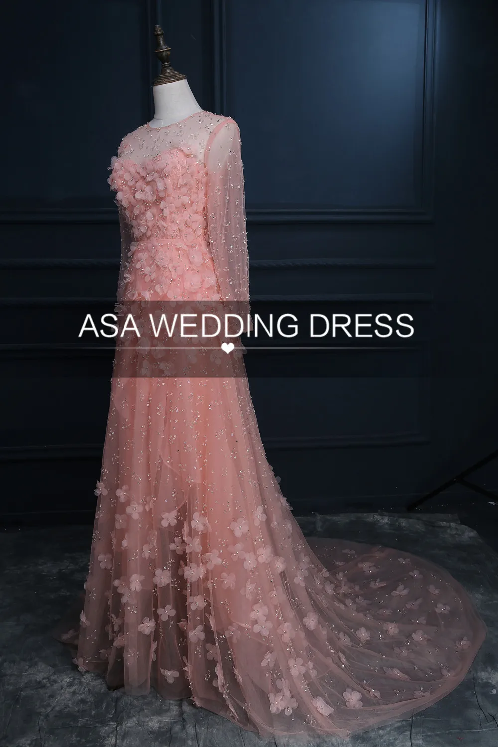 2019 Pink Prom Dresses Long Prom Dresses Long Sleeve See Through Tulle Prom Dress vestido de festa Luxurious Evening Gowns