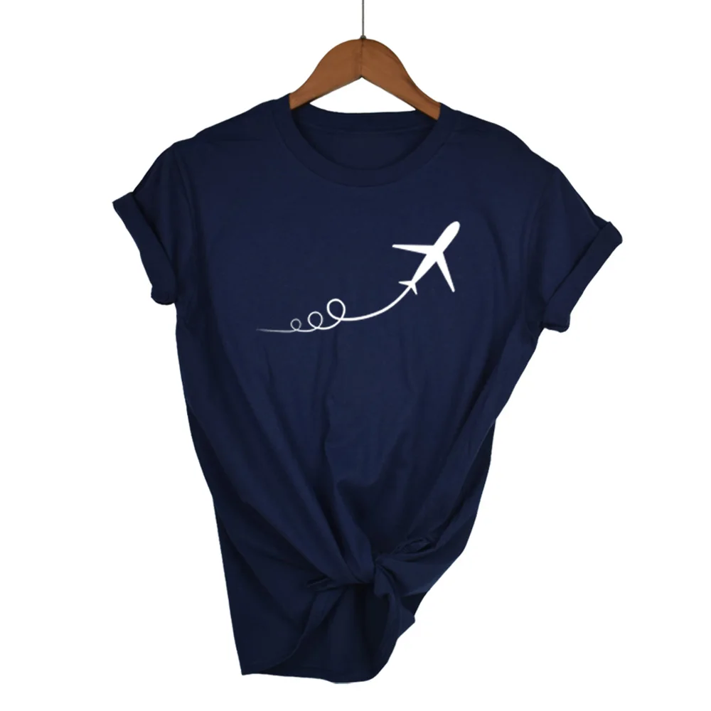 Navy Blue-W Новинка, женская футболка с принтом самолета, хлопковая Повседневная забавная футболка для девушек, топ, хипстер, Tumblr, Прямая поставка - Цвет: Navy Blue-W